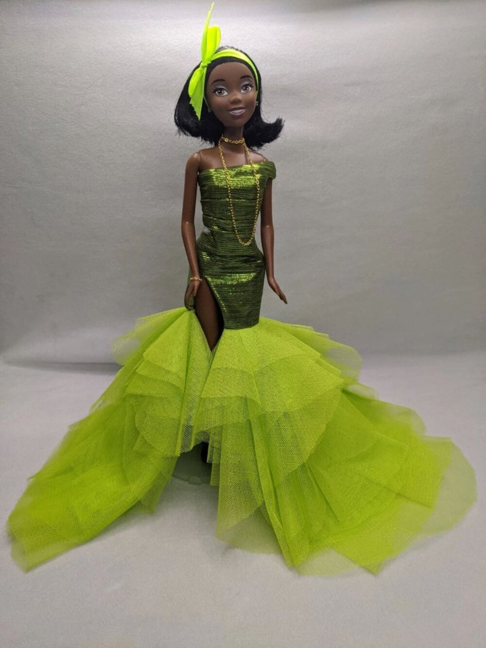 Ooak Disney Tiana Princess And The Frog Barbie Doll Green Cora Gu Ball Gown